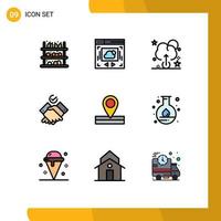 9 Thematic Vector Filledline Flat Colors and Editable Symbols of lab energy upload place map Editable Vector Design Elements