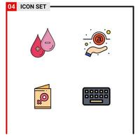 Stock Vector Icon Pack of 4 Line Signs and Symbols for blood card plus message symbol Editable Vector Design Elements