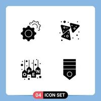 Universal Icon Symbols Group of 4 Modern Solid Glyphs of gear shop chips snack store Editable Vector Design Elements