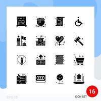 Modern Set of 16 Solid Glyphs and symbols such as achieve walk news movement weelchair Editable Vector Design Elements