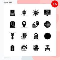 Vector Pack of 16 Icons in Solid Style Creative Glyph Pack isolated on White Background for Web and Mobile