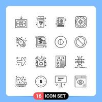 16 Line Black Icon Pack Outline Symbols for Mobile Apps isolated on white background 16 Icons Set vector