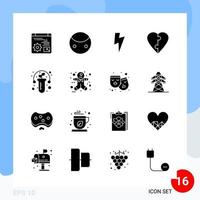 Modern Pack of 16 Icons Solid Glyph Symbols isolated on White Backgound for Website designing vector