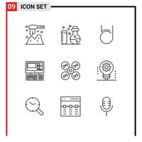 Outline Pack of 9 Universal Symbols of fly education bit deal system computer Editable Vector Design Elements