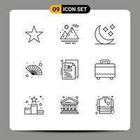 Mobile Interface Outline Set of 9 Pictograms of knowledge a stars test gras Editable Vector Design Elements
