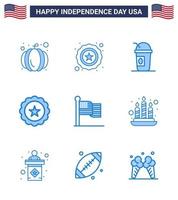 Set of 9 Modern Blues pack on USA Independence Day usa flag limonade american sign Editable USA Day Vector Design Elements