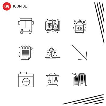 Set of 9 Commercial Outlines pack for arrow testing liquid soap insect bug Editable Vector Design Elements