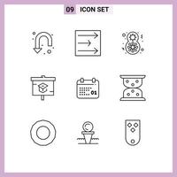 Mobile Interface Outline Set of 9 Pictograms of date canada flower school education Editable Vector Design Elements