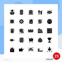 Pictogram Set of 25 Simple Solid Glyphs of investigation crime fire juice ice cream Editable Vector Design Elements