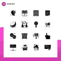Set of 16 Vector Solid Glyphs on Grid for food report api layout book Editable Vector Design Elements