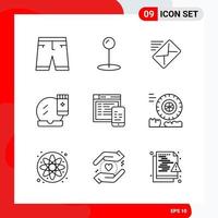 conjunto creativo de 9 iconos de contorno universal aislado sobre fondo blanco vector