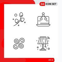 Creative Set of 4 Universal Outline Icons isolated on White Background vector