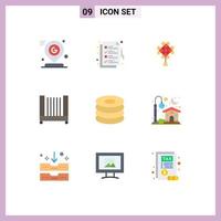 User Interface Pack of 9 Basic Flat Colors of dish child ok bed chinese Editable Vector Design Elements