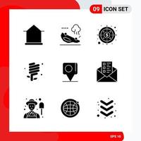 Creative Set of 9 Universal Glyph Icons isolated on White Background vector