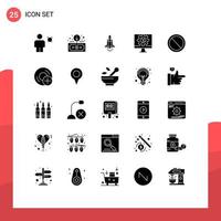 25 Universal Solid Glyphs Set for Web and Mobile Applications setting internet return computer marketing Editable Vector Design Elements