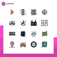 Flat Color Filled Line Pack of 16 Universal Symbols of table dinner filing man target Editable Creative Vector Design Elements