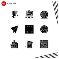 Editable Vector Line Pack of 9 Simple Solid Glyphs of internet connection website plane print Editable Vector Design Elements