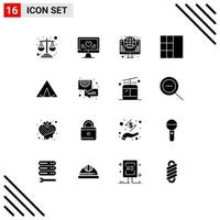 Pack of 16 creative Solid Glyphs of spring tent hosting camp grid Editable Vector Design Elements