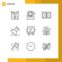 Universal Icon Symbols Group of 9 Modern Outlines of buss pin marketing marker watch Editable Vector Design Elements