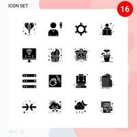 16 User Interface Solid Glyph Pack of modern Signs and Symbols of programming develop setting computer study Editable Vector Design Elements