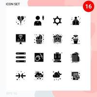 Paquete de glifos sólidos de 16 interfaces de usuario de signos y símbolos modernos de programación desarrollo configuración estudio de computadora elementos de diseño vectorial editables vector