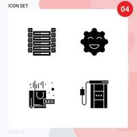 4 User Interface Solid Glyph Pack of modern Signs and Symbols of big data seo servers emojis gas Editable Vector Design Elements