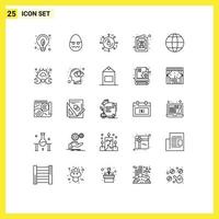 Set of 25 Modern UI Icons Symbols Signs for gear globe affiliate marketing world medical Editable Vector Design Elements