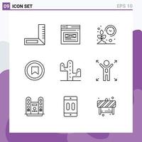 Set of 9 Vector Outlines on Grid for cactus tag farm plus smart Editable Vector Design Elements