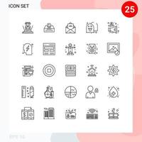 Universal Icon Symbols Group of 25 Modern Lines of advertising play ad game mail Editable Vector Design Elements