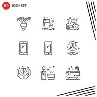 Pack of 9 creative Outlines of cap iphone farm android smart phone Editable Vector Design Elements