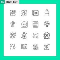 Universal Icon Symbols Group of 16 Modern Outlines of care navigation internet building water Editable Vector Design Elements
