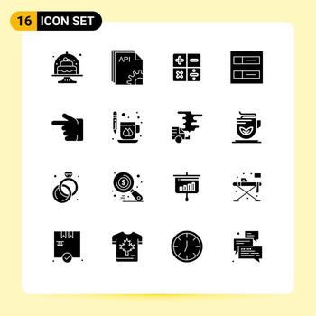 Solid Glyph Pack of 16 Universal Symbols of forefinger profiles developer grid math Editable Vector Design Elements