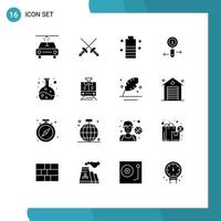 Pack of 16 creative Solid Glyphs of train experiment mobile battery chemistry zoom Editable Vector Design Elements