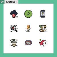 Universal Icon Symbols Group of 9 Modern Filledline Flat Colors of flower search up find money Editable Vector Design Elements