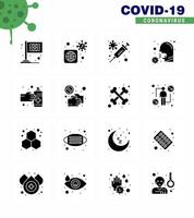 CORONAVIRUS 16 Solid Glyph Black Icon set on the theme of Corona epidemic contains icons such as gestures sick protection illness covid viral coronavirus 2019nov disease Vector Design Elements