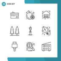 Vector Pack of 9 Outline Symbols Line Style Icon Set on White Background for Web and Mobile