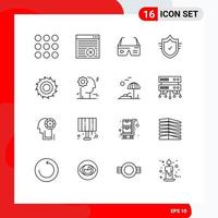 Pictogram Set of 16 Simple Outlines of blades tick computing secure check Editable Vector Design Elements