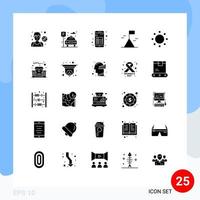 conjunto de 25 glifos sólidos vectoriales en cuadrícula para elementos de diseño vectorial editables de nota de aventura de estacionamiento de montaña de compromiso vector