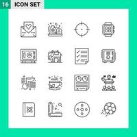 paquete de 16 iconos de estilo de línea establece símbolos de esquema para imprimir signos creativos aislados en fondo blanco vector