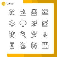 16 Icon Set Line Style Icon Pack Outline Symbols isolated on White Backgound for Responsive Website Designing vector