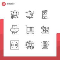 Set of 9 Modern UI Icons Symbols Signs for mobile link media conversation mobile Editable Vector Design Elements