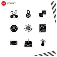 Modern Set of 9 Solid Glyphs and symbols such as global pollution note gas paper Editable Vector Design Elements