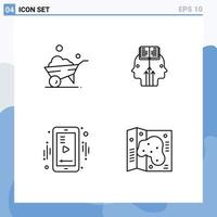 Pictogram Set of 4 Simple Filledline Flat Colors of one wheel player mind man map Editable Vector Design Elements