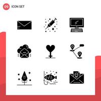 Pack of 9 Universal Glyph Icons for Print Media on White Background vector