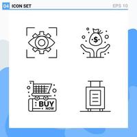 Modern 4 Line style icons Outline Symbols for general use Creative Line Icon Sign Isolated on White Background 4 Icons Pack vector