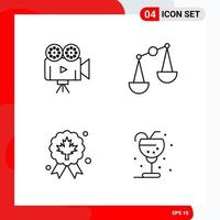 Creative Set of 4 Universal Outline Icons isolated on White Background vector