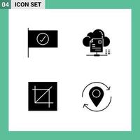 Pack of 4 Modern Solid Glyphs Signs and Symbols for Web Print Media such as checked design file cloud layout Editable Vector Design Elements