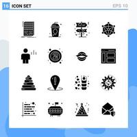 moderno 16 iconos de estilo sólido símbolos de glifo para uso general signo de icono sólido creativo aislado sobre fondo blanco paquete de 16 iconos vector