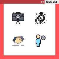 4 Creative Icons Modern Signs and Symbols of camcorder shaking hand professional camera ring business Editable Vector Design Elements