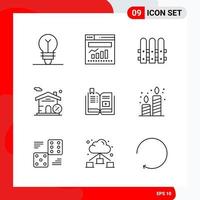 conjunto creativo de 9 iconos de contorno universal aislado sobre fondo blanco vector